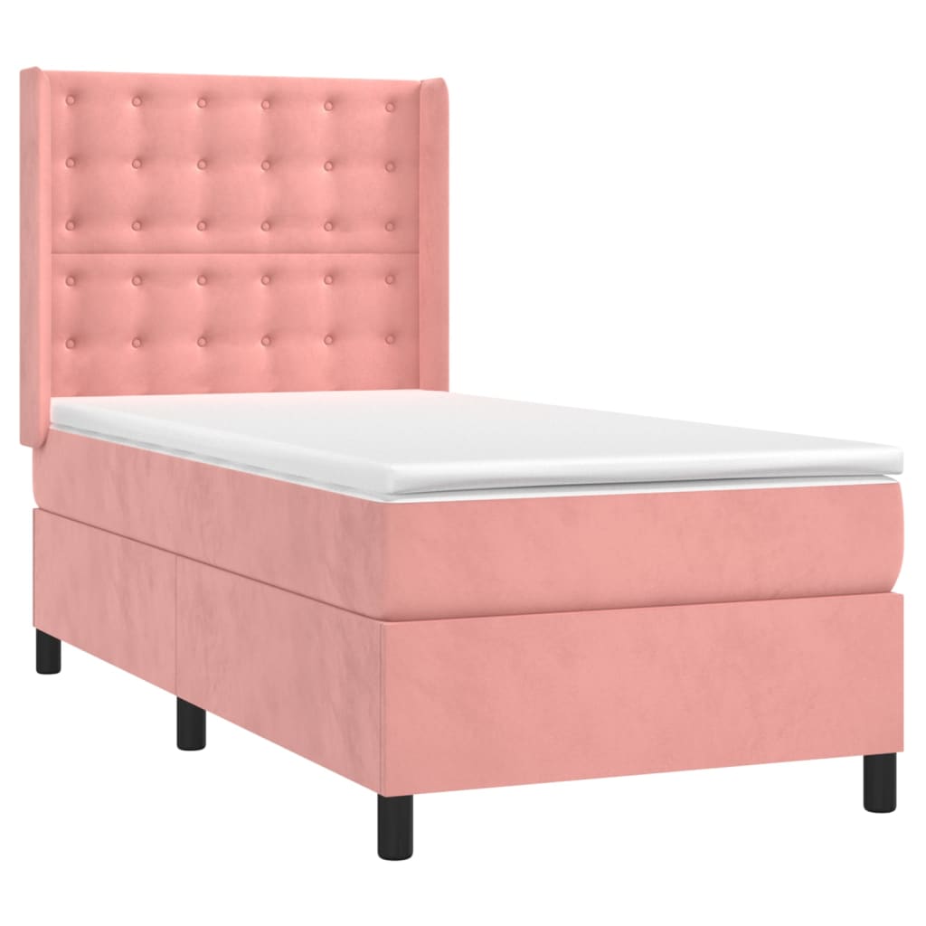 vidaXL Sommier à lattes de lit avec matelas Rose 100x200 cm Velours