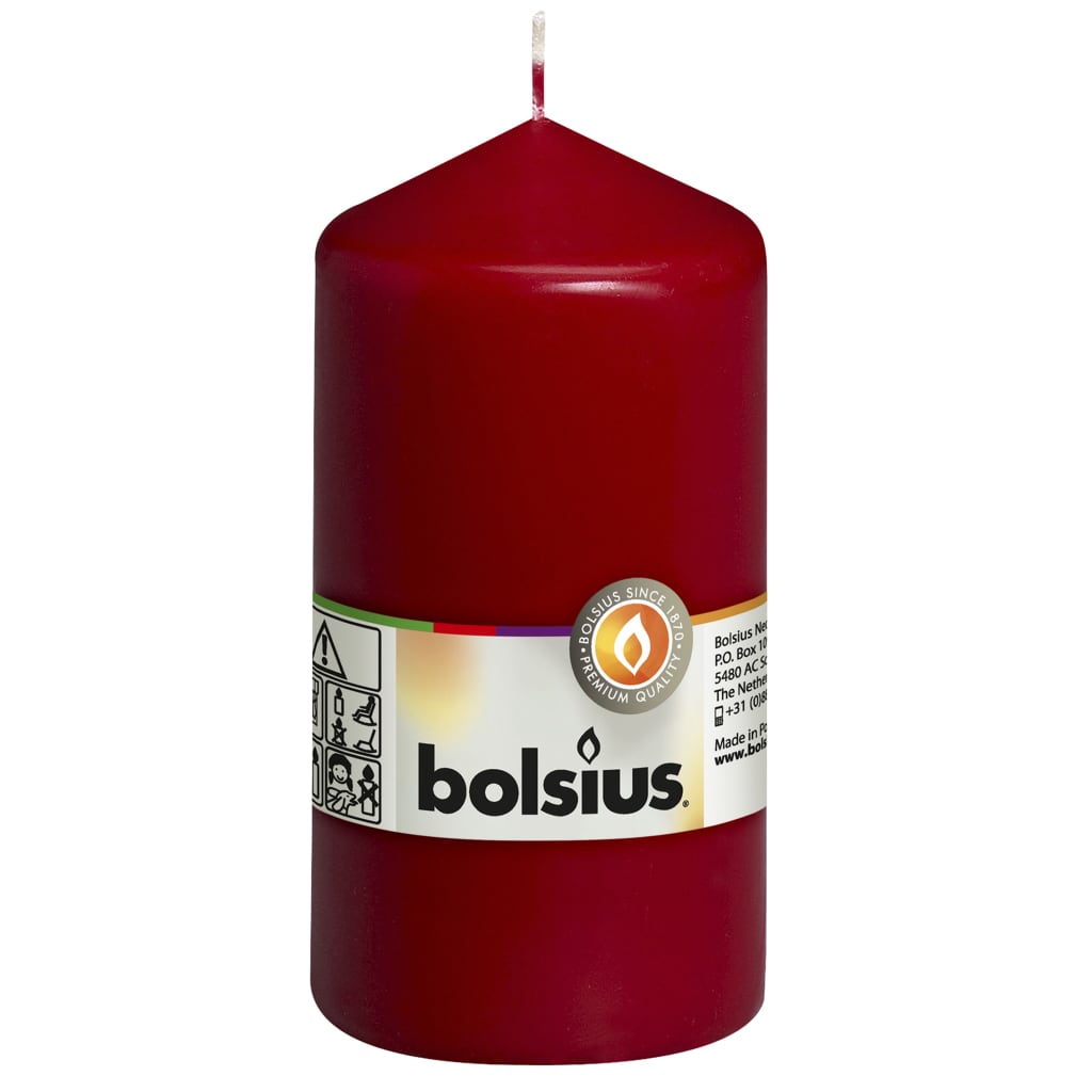 Bolsius Bougies pilier 8 pcs 130x68 mm Rouge bordeaux