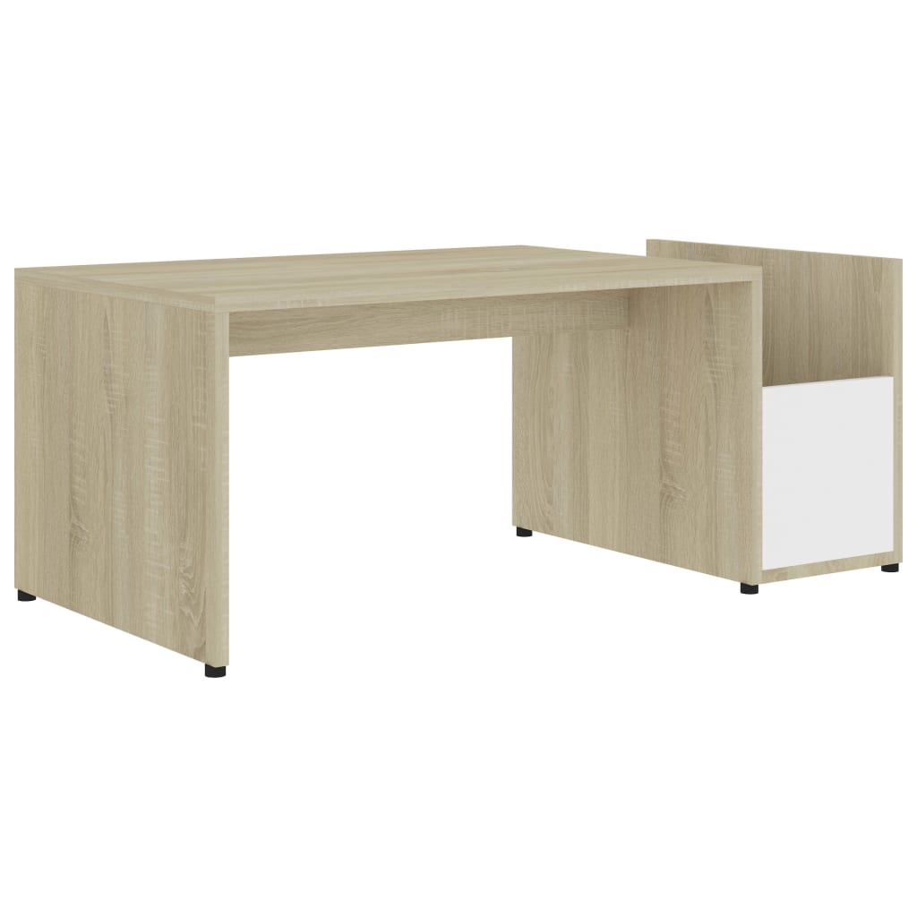 vidaXL Table basse Blanc et chêne sonoma 90x45x35 cm Aggloméré