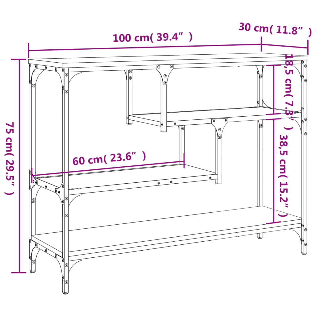 vidaXL Table console chêne fumé 100x30x75 cm bois d'ingénierie