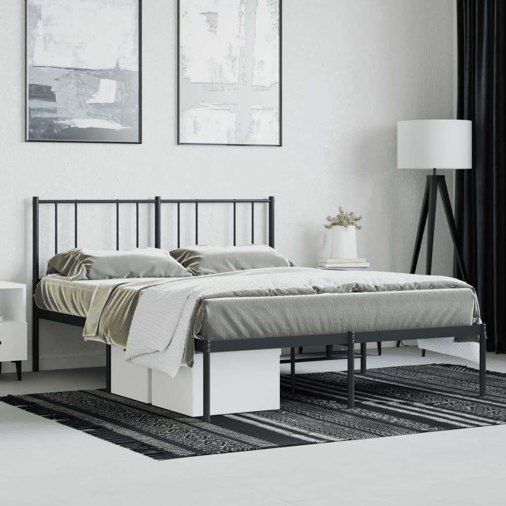 vidaXL Cadre de lit métal sans matelas avec tête de lit noir 120x190cm