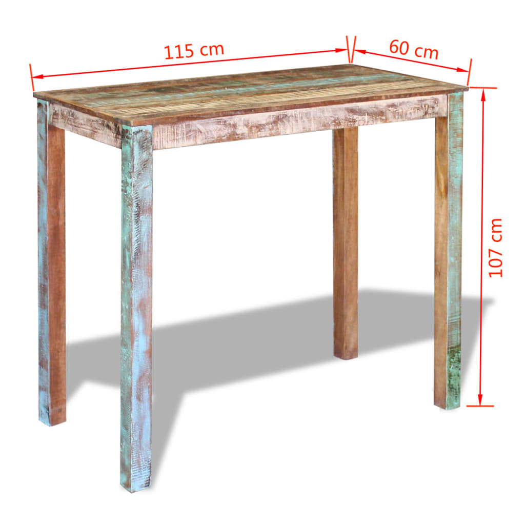 vidaXL Table de bar Bois massif de récupération 115x60x107 cm