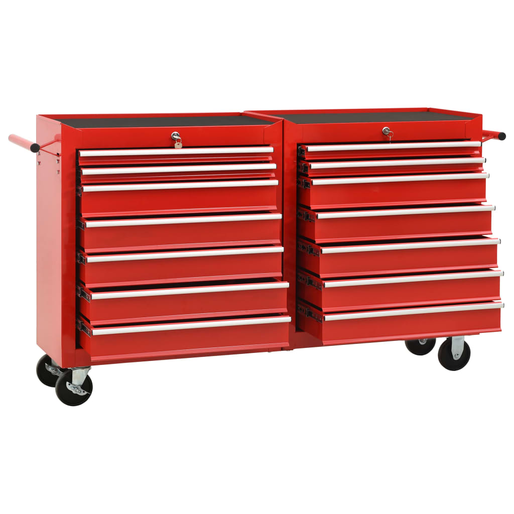 vidaXL Chariot à outils avec 14 tiroirs Acier Rouge