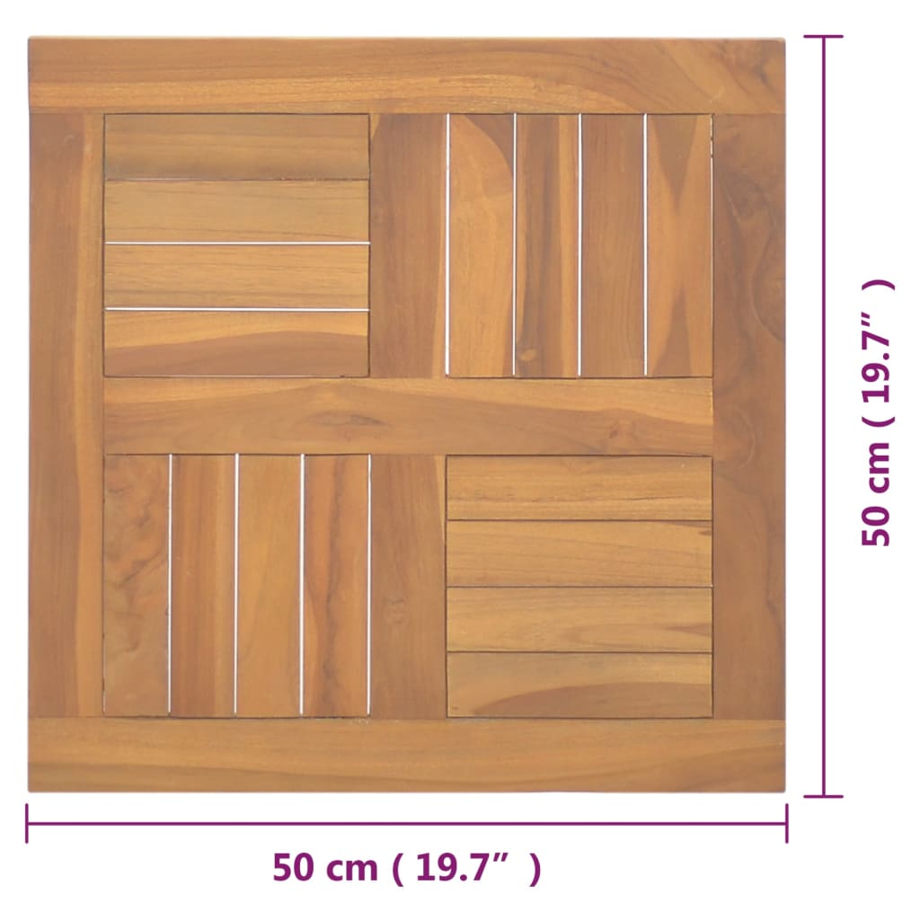 vidaXL Dessus de table carré 50x50x2,5 cm Bois de teck massif