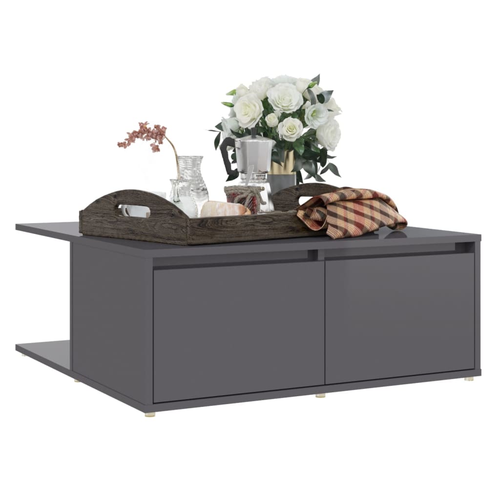 vidaXL Table basse gris brillant 80x80x31 cm bois d'ingénierie