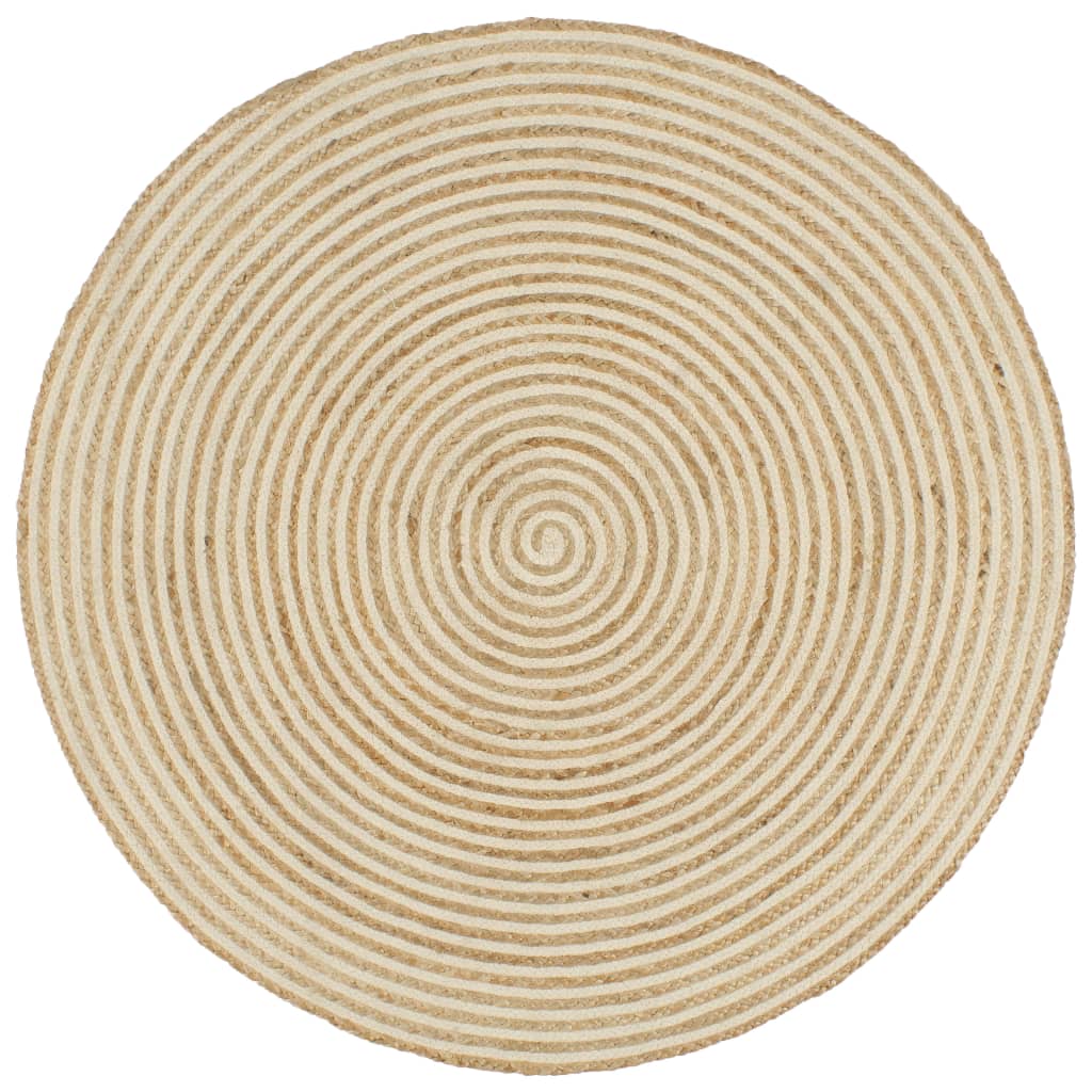 vidaXL Tapis fait à la main Jute avec design de spirale Blanc 90 cm