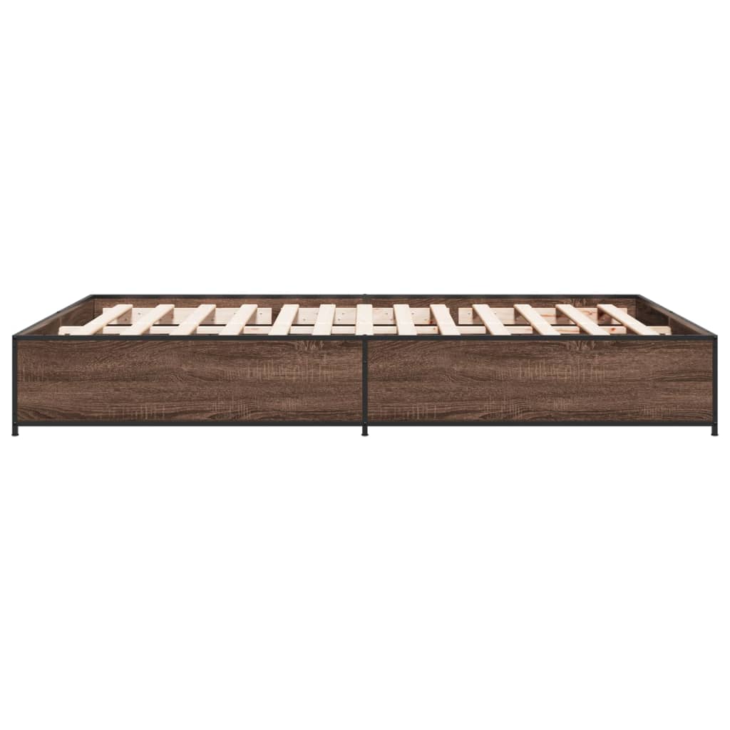 vidaXL Cadre de lit chêne marron 135x190 cm bois d'ingénierie et métal