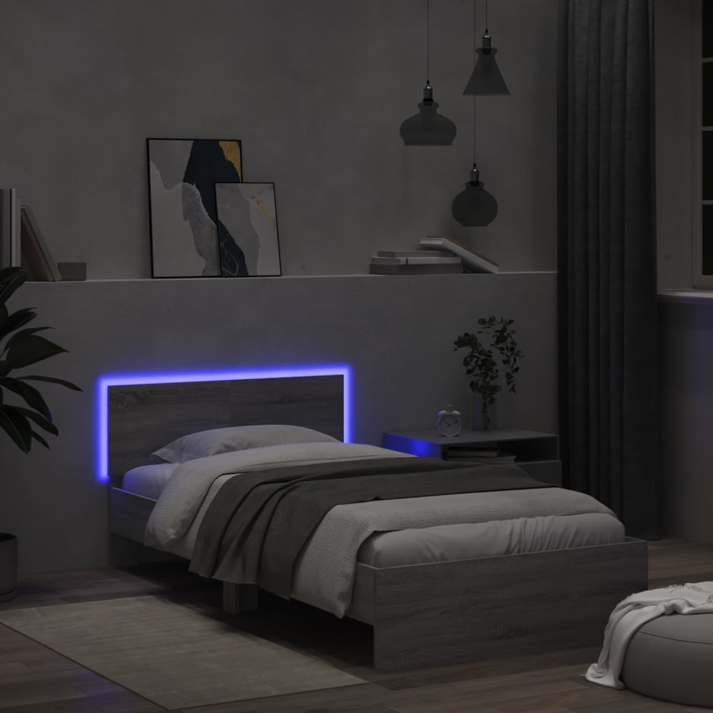vidaXL Cadre de lit tête de lit et lumières LED sonoma gris 100x200 cm