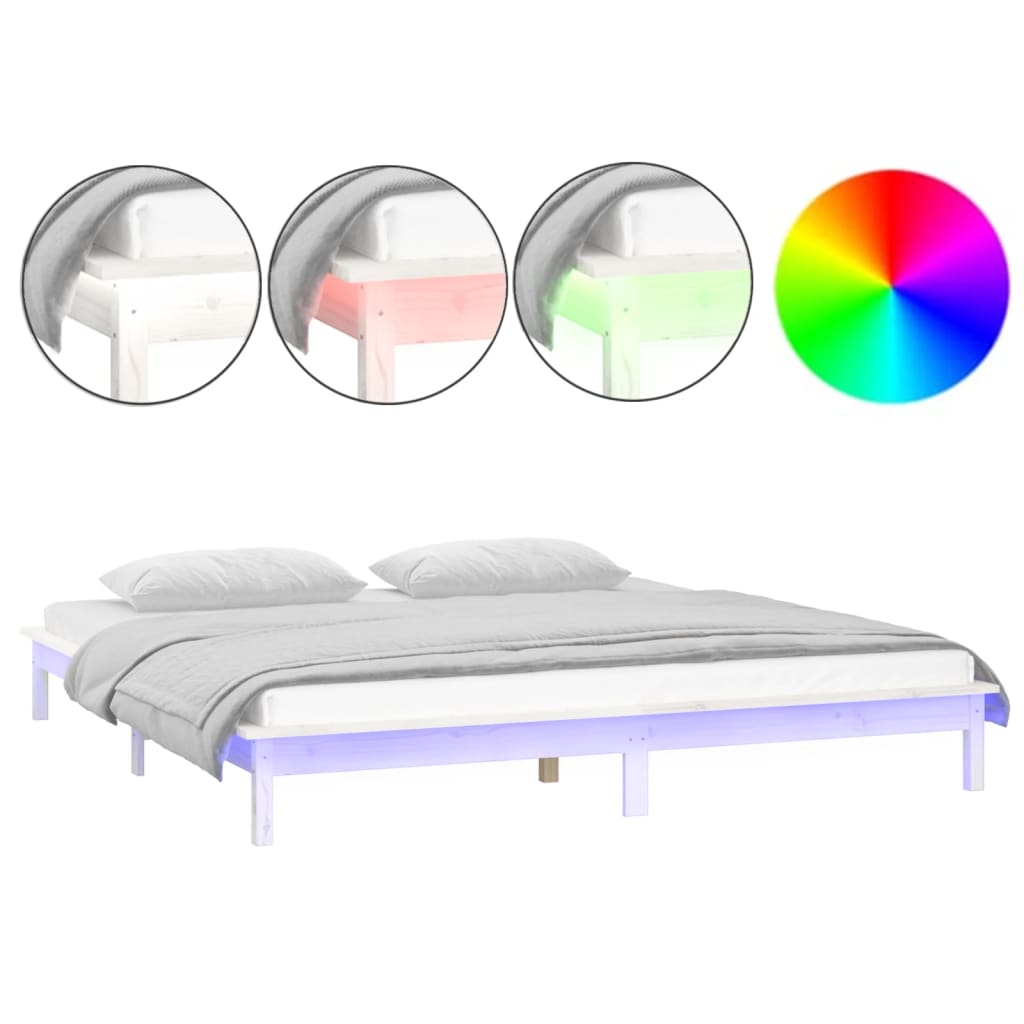 vidaXL Cadre de lit à LED blanc 120x200 cm bois massif