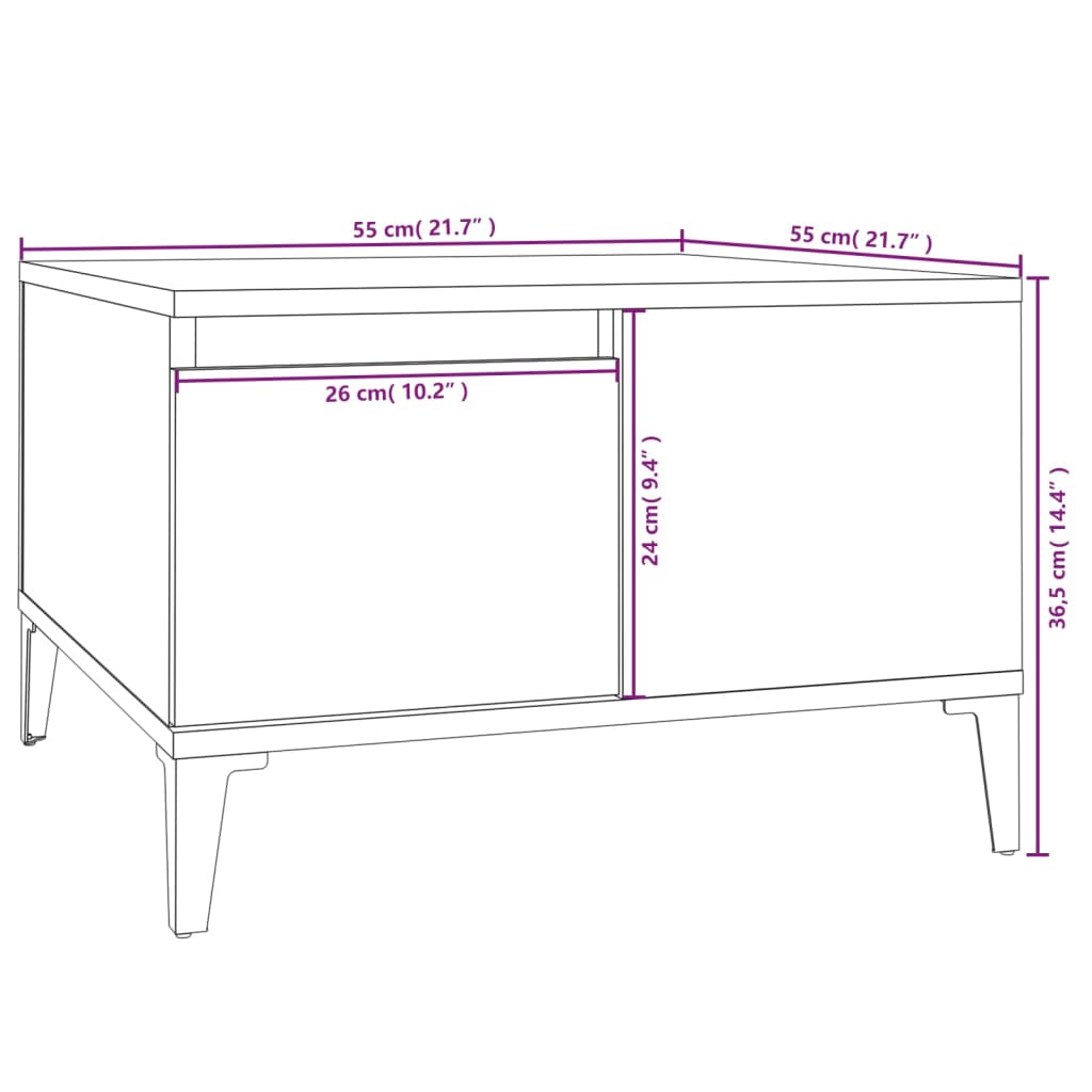 vidaXL Table basse blanc brillant 55x55x36,5 cm bois d'ingénierie