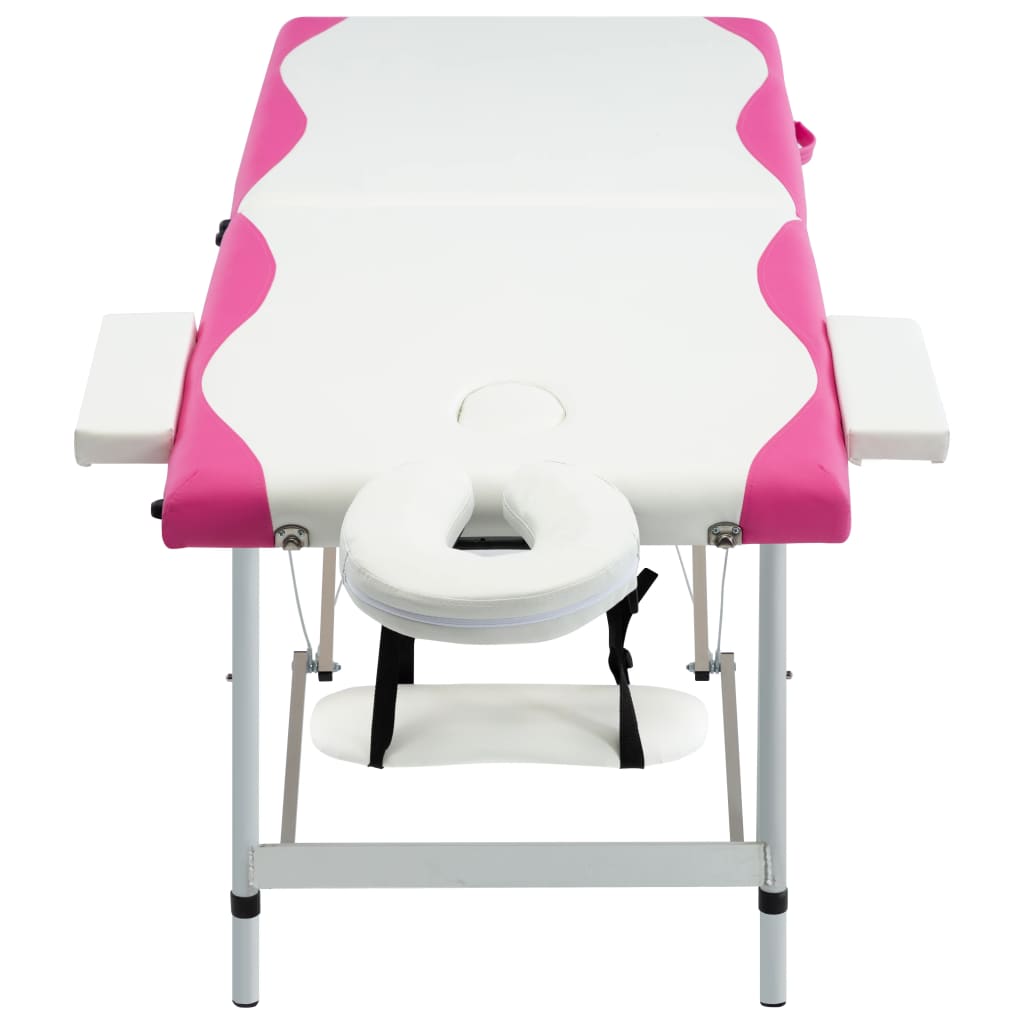 vidaXL Table de massage pliable 2 zones Aluminium Blanc et rose