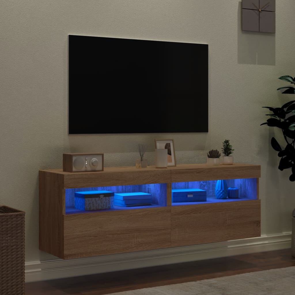 vidaXL Meubles TV muraux lumières LED 2 pcs chêne sonoma 60x30x40 cm