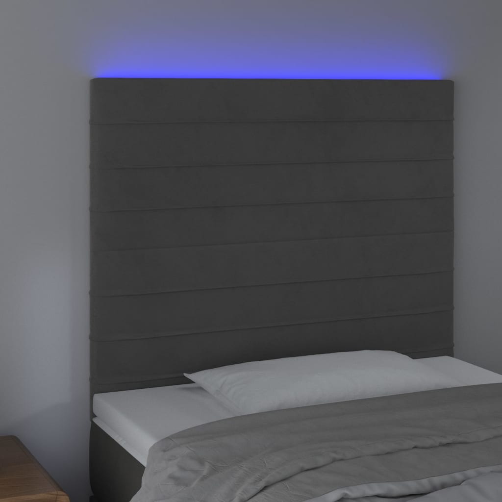 vidaXL Tête de lit à LED Gris foncé 90x5x118/128 cm Velours