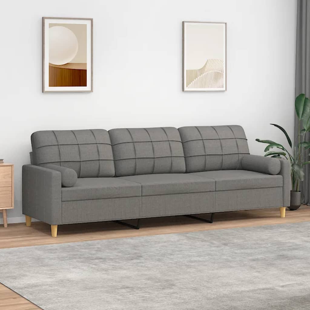 vidaXL Canapé 3 places et oreillers et coussins Gris foncé 210cm Tissu