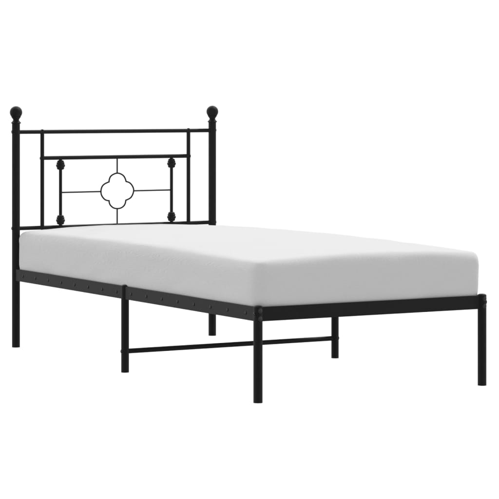 vidaXL Cadre de lit métal sans matelas avec tête de lit noir 90x190 cm