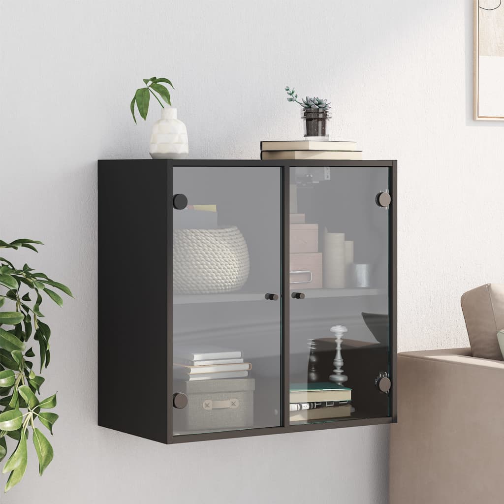 vidaXL Armoire murale avec portes en verre noir 68x37x68,5 cm