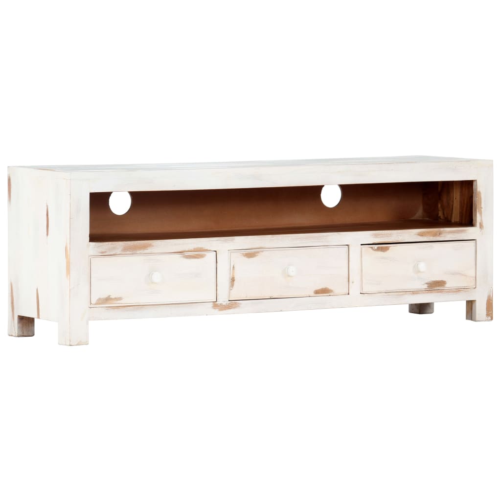 vidaXL Meuble TV Blanc 120x30x40 cm Bois d'acacia massif