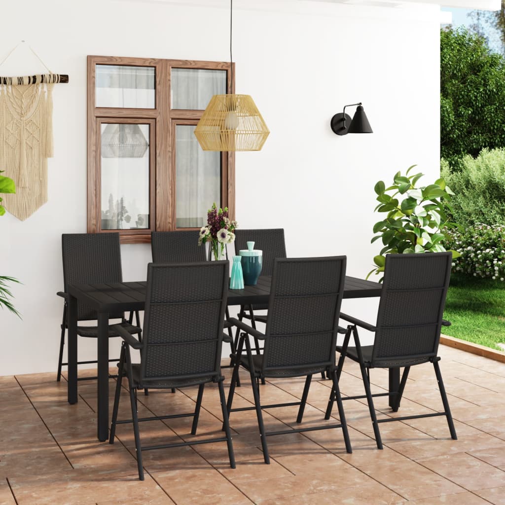 vidaXL Ensemble de salle à manger de jardin 7 pcs Noir