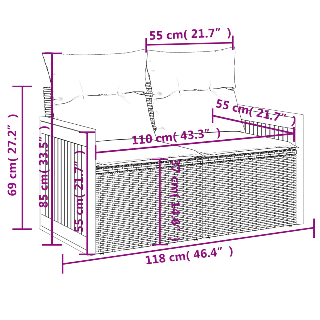 vidaXL Salon de jardin avec coussins 7 pcs gris résine tressée