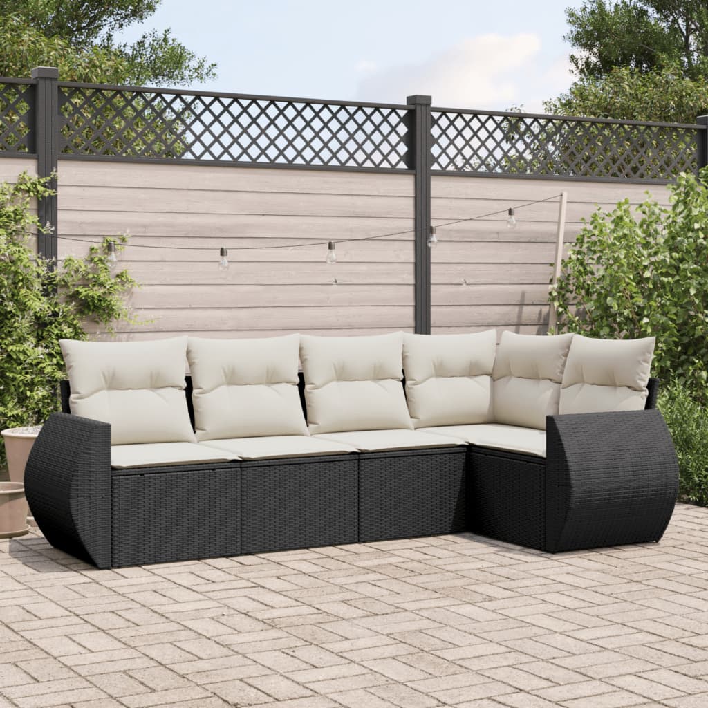 vidaXL Salon de jardin 5 pcs avec coussins noir résine tressée