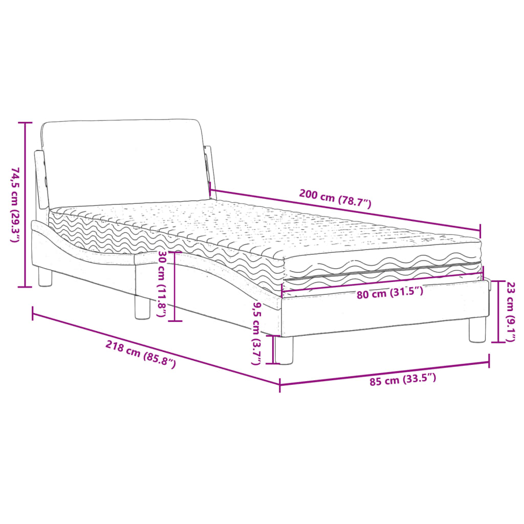 vidaXL Lit avec matelas rose 80x200 cm velours