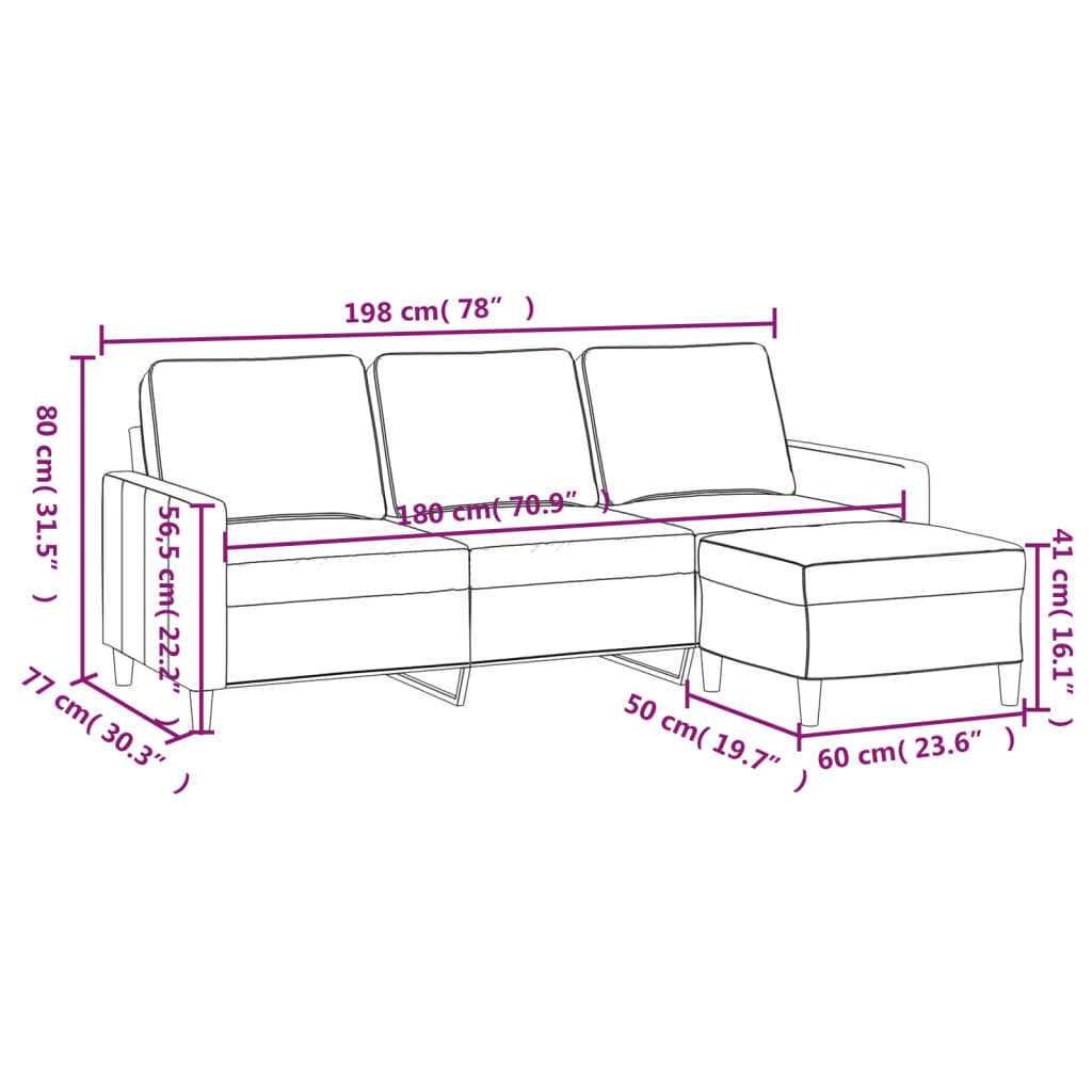 vidaXL Canapé à 3 places avec repose-pieds Gris foncé 180 cm Velours