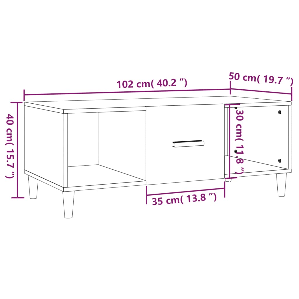 vidaXL Table basse blanc 102x50x40 cm bois d'ingénierie