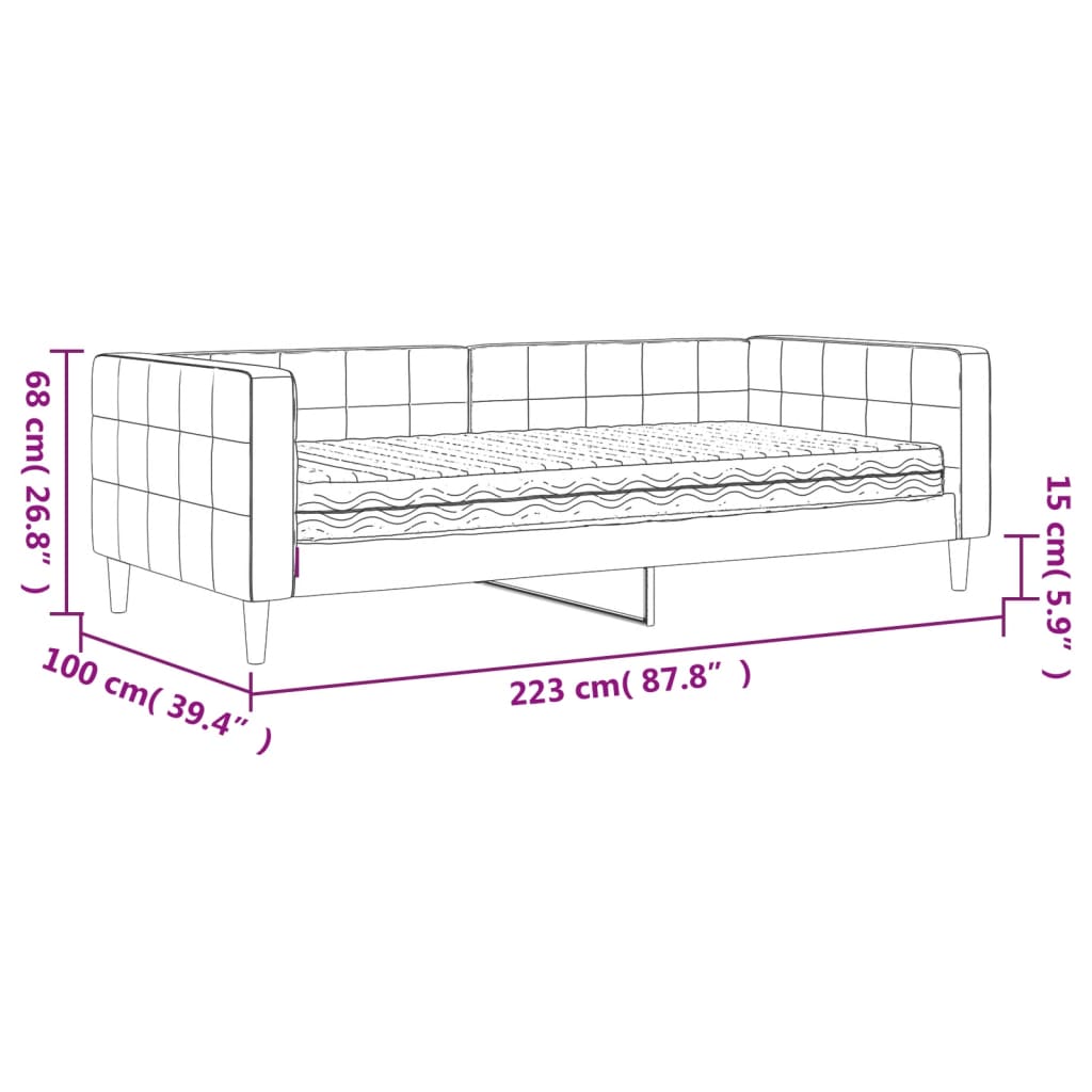 vidaXL Lit de jour avec matelas noir 90x200 cm velours