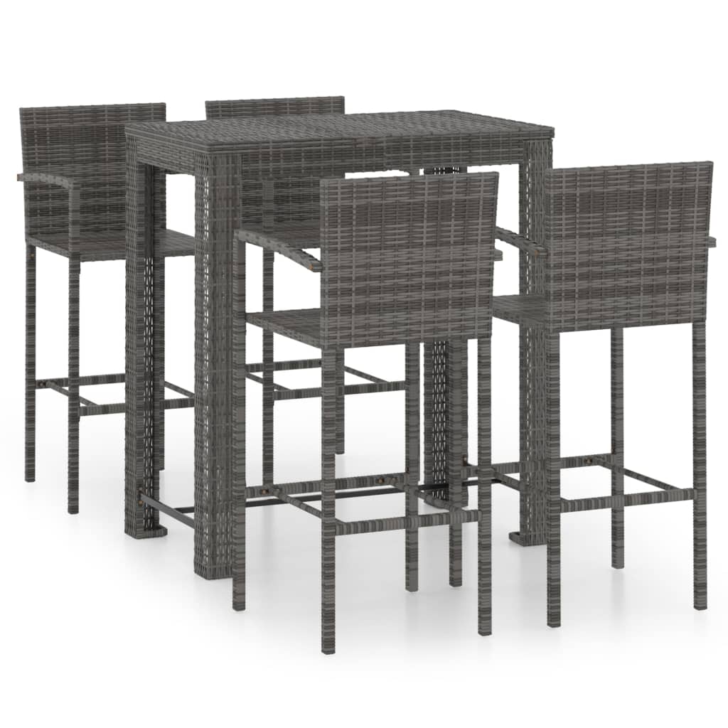 vidaXL Jeu de bar de jardin 5 pcs avec accoudoirs Résine tressée Gris