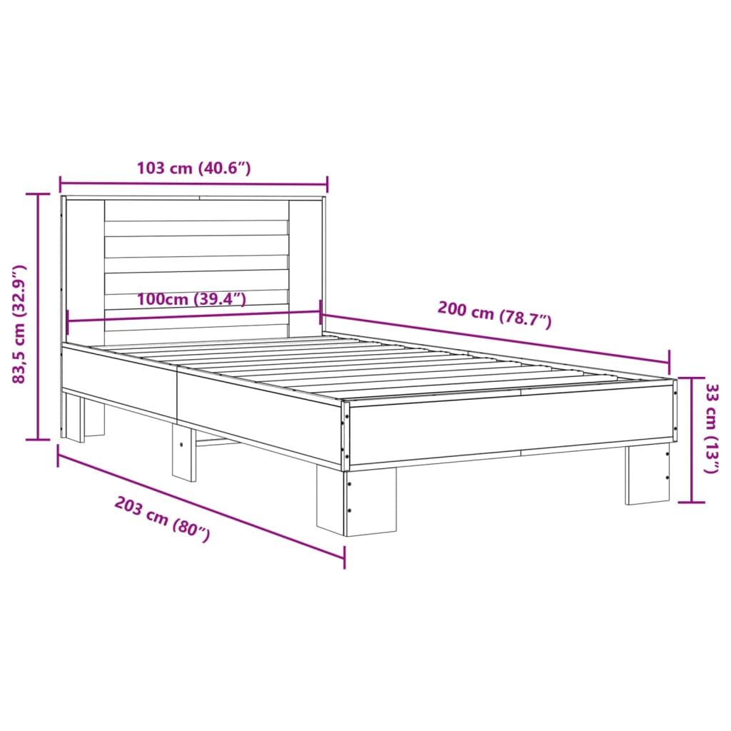 vidaXL Cadre de lit sans matelas chêne fumé 100x200 cm