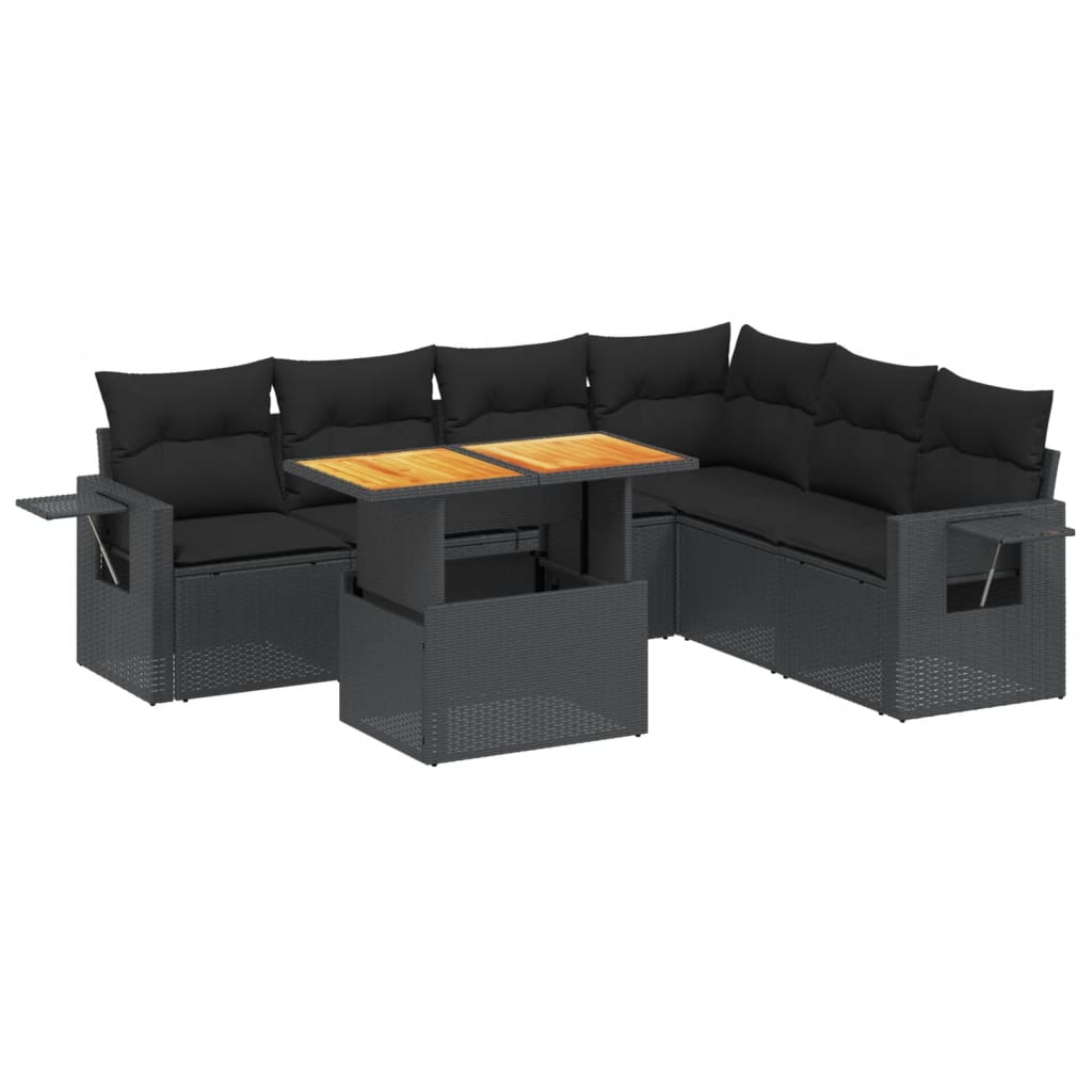 vidaXL Salon de jardin 7 pcs avec coussins noir résine tressée