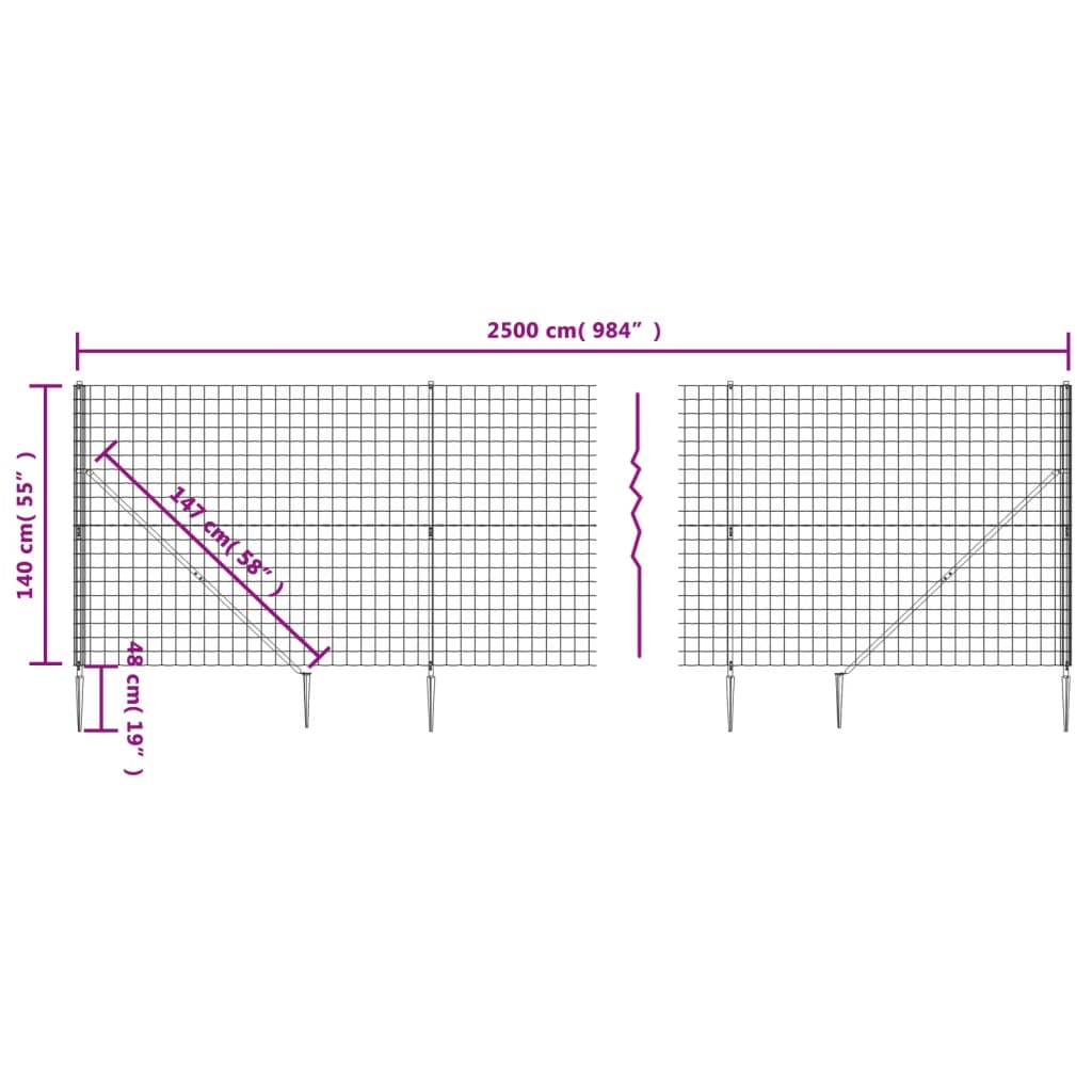 vidaXL Clôture en treillis métallique et ancrage anthracite 1,4x25 m