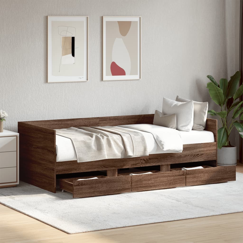 vidaXL Lit de jour avec tiroirs sans matelas chêne marron 90x190 cm