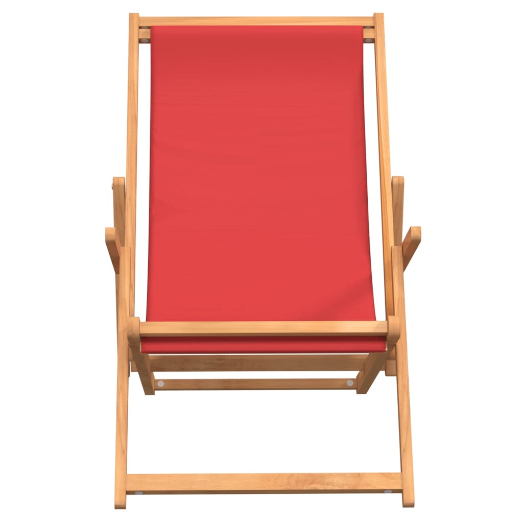 vidaXL Chaise de plage pliable Bois de teck solide Rouge