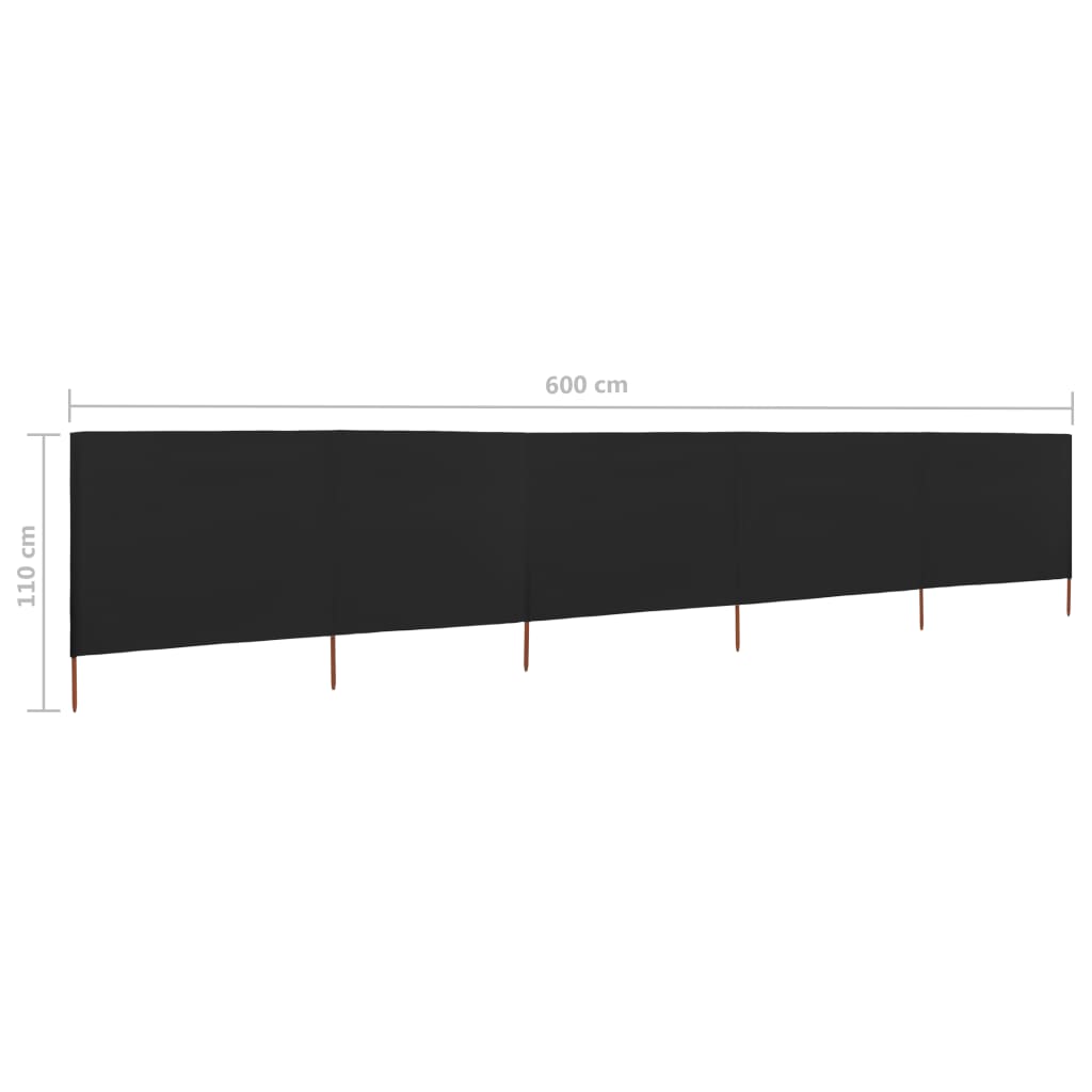 vidaXL Paravent 5 panneaux Tissu 600 x 80 cm Noir