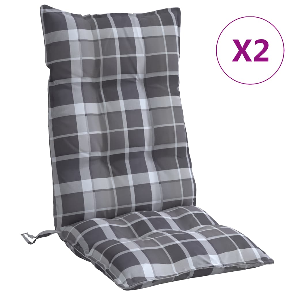 vidaXL Coussins de chaise à dossier haut lot de 2 motif carreaux gris