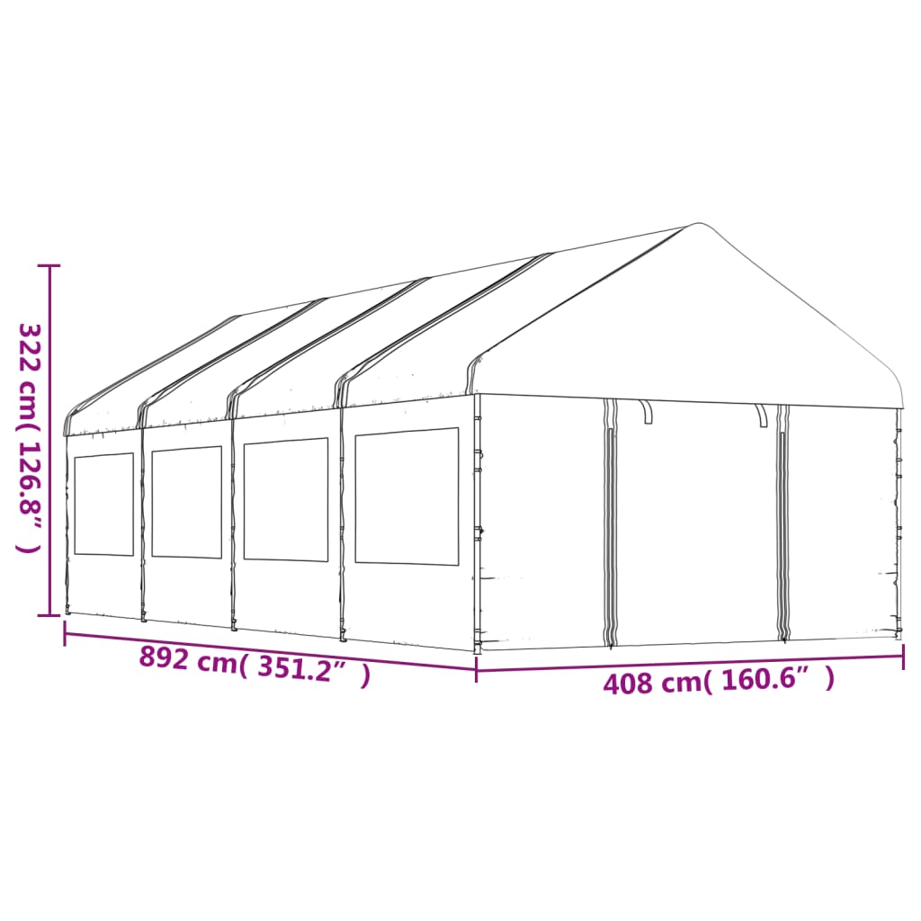 vidaXL Belvédère avec toit blanc 8,92x4,08x3,22 m polyéthylène