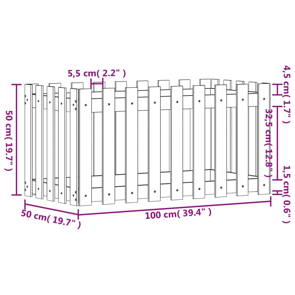 vidaXL Lit surélevé de jardin design de clôture 100x50x50cm pin massif