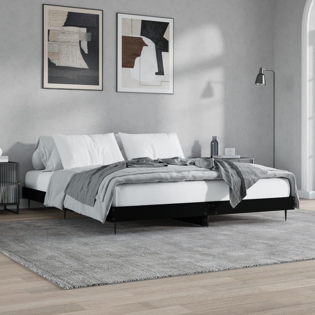 vidaXL Cadre de lit noir 160x200 cm bois d'ingénierie