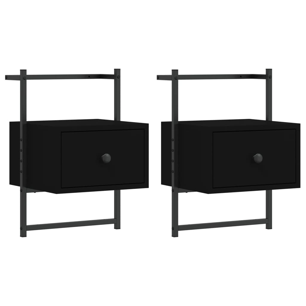 vidaXL Table de chevet murale 2 pcs noir 35x30x51 cm bois d'ingénierie