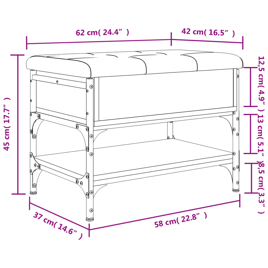 vidaXL Banc à chaussures chêne sonoma 62x42x45 cm bois d'ingénierie