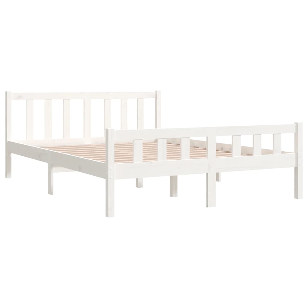 vidaXL Cadre de lit Blanc Bois massif 135x190 cm Double