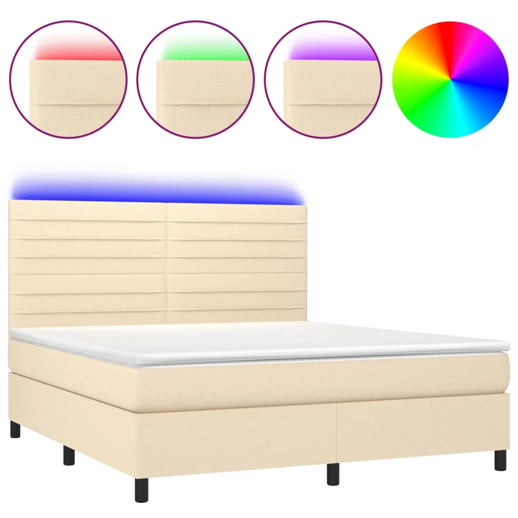 vidaXL Sommier à lattes de lit et matelas et LED Crème 180x200cm Tissu