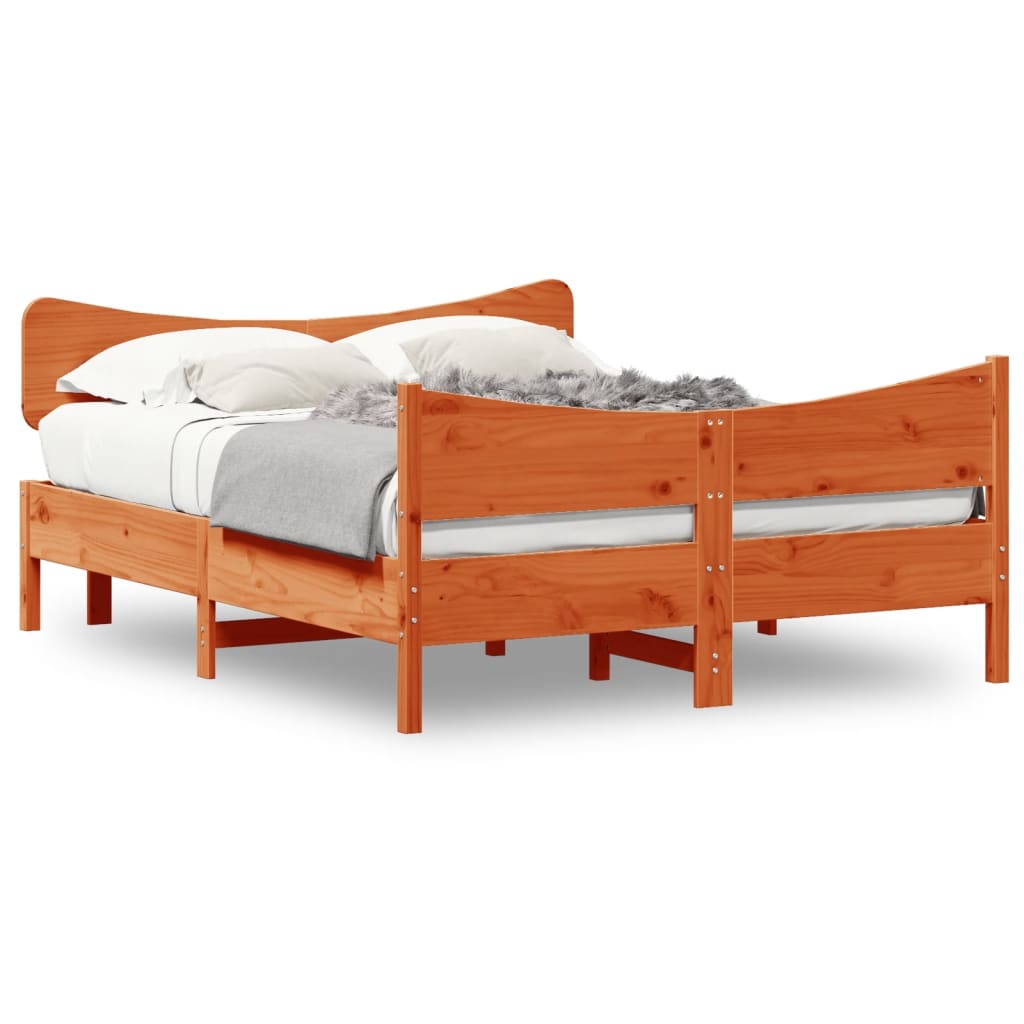 vidaXL Cadre de lit et tête de lit cire marron 135x190 cm bois de pin