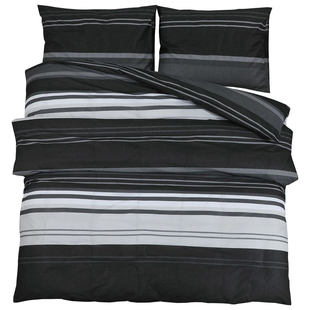 vidaXL Ensemble de housse de couette noir et blanc 200x200 cm Coton