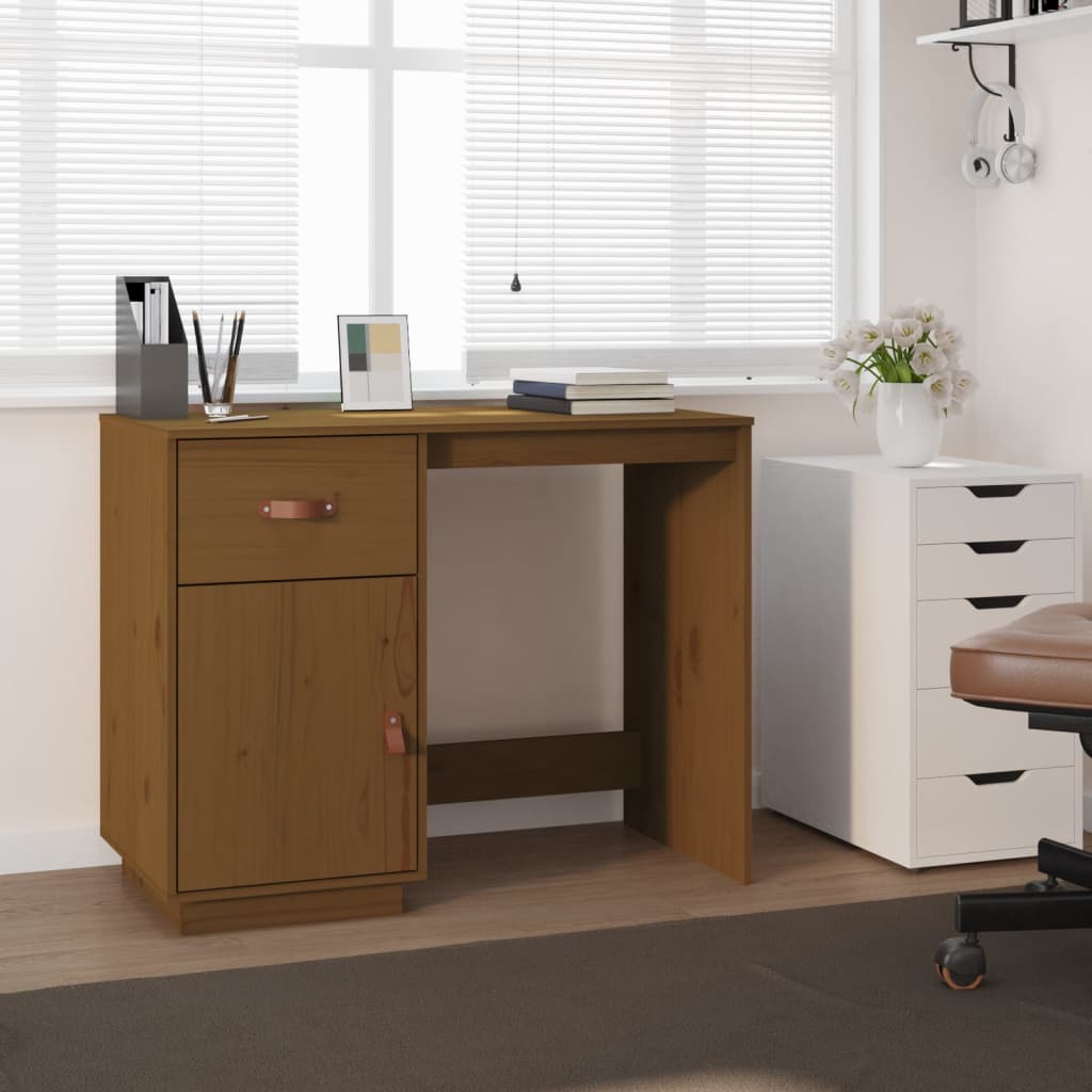 vidaXL Bureau Marron miel 95x50x75 cm Bois massif de pin