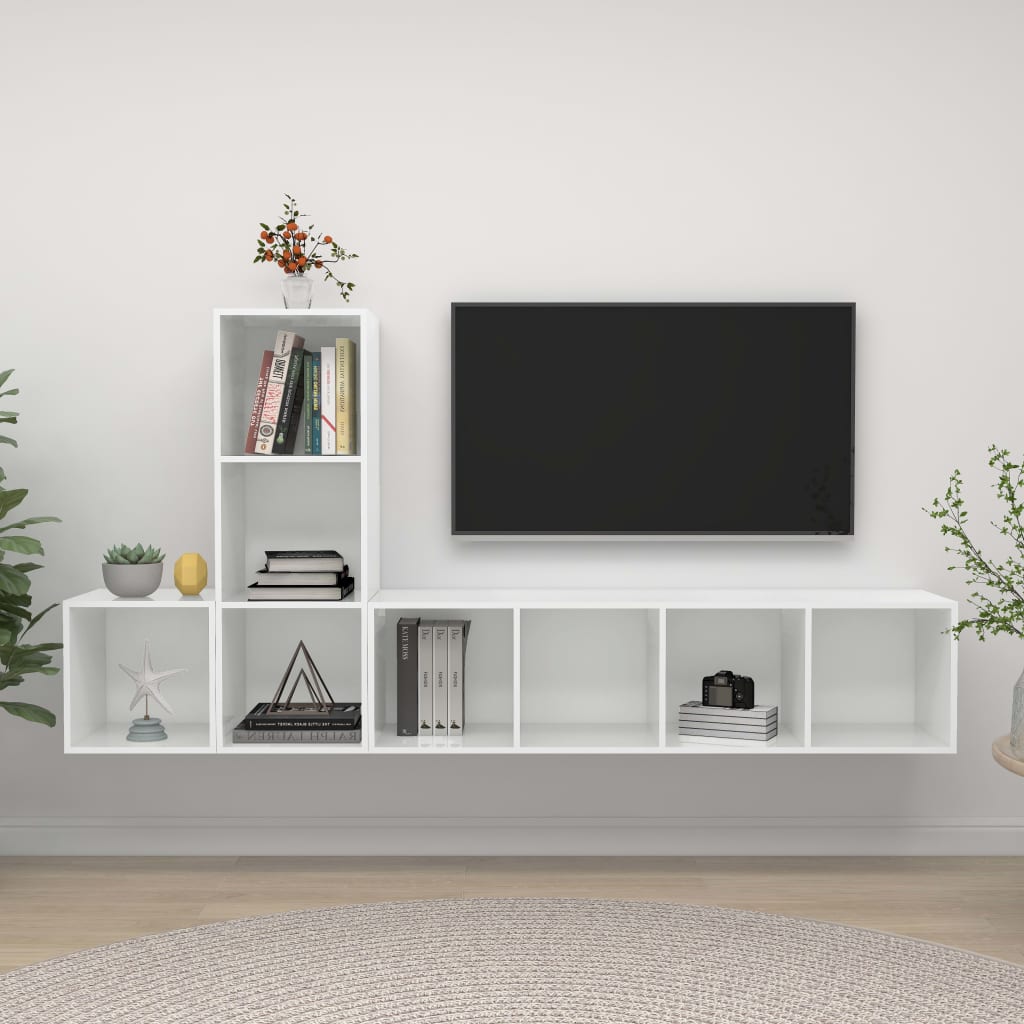 vidaXL Ensemble de meuble TV 3 pcs Blanc brillant Aggloméré