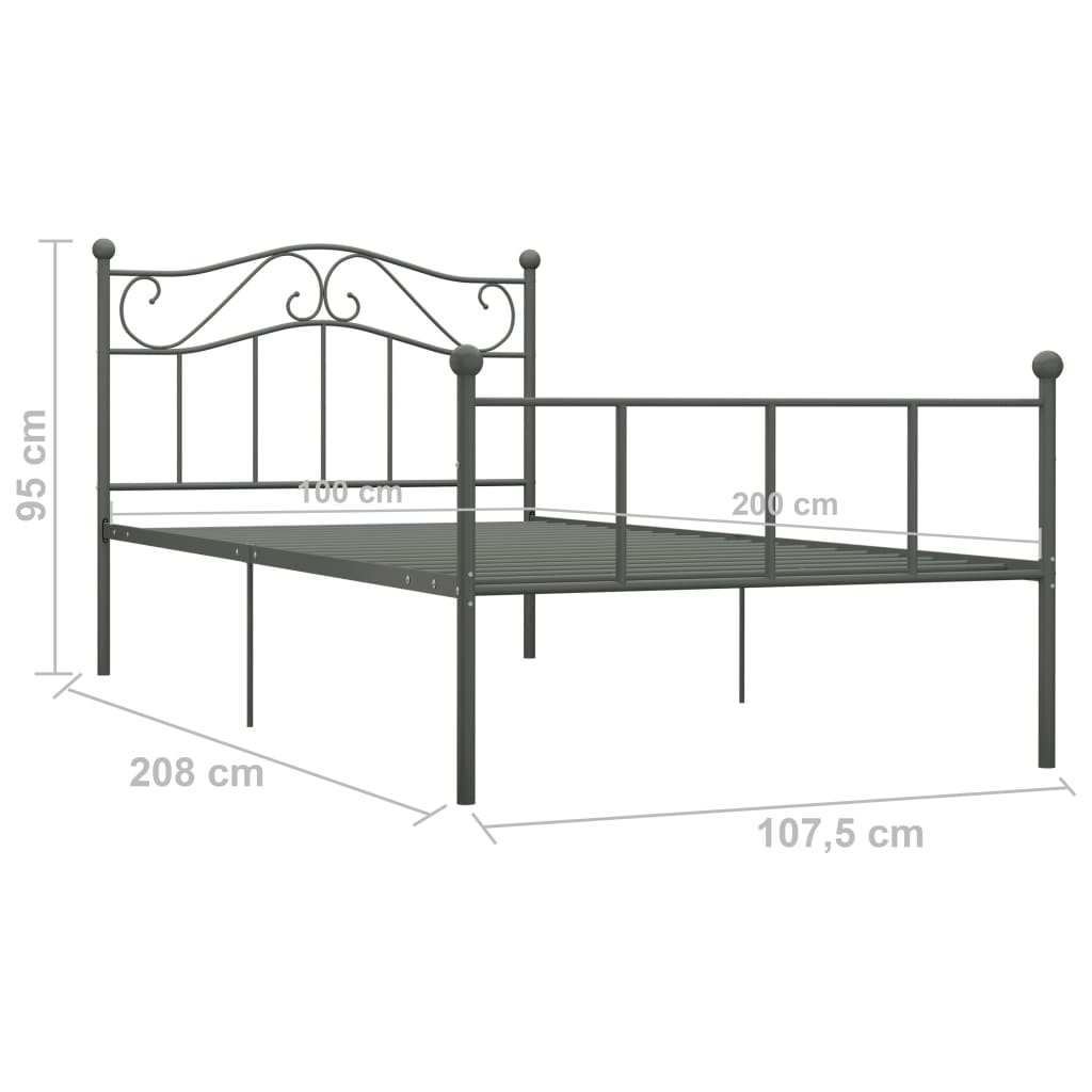 vidaXL Cadre de lit sans matelas gris métal 100x200 cm