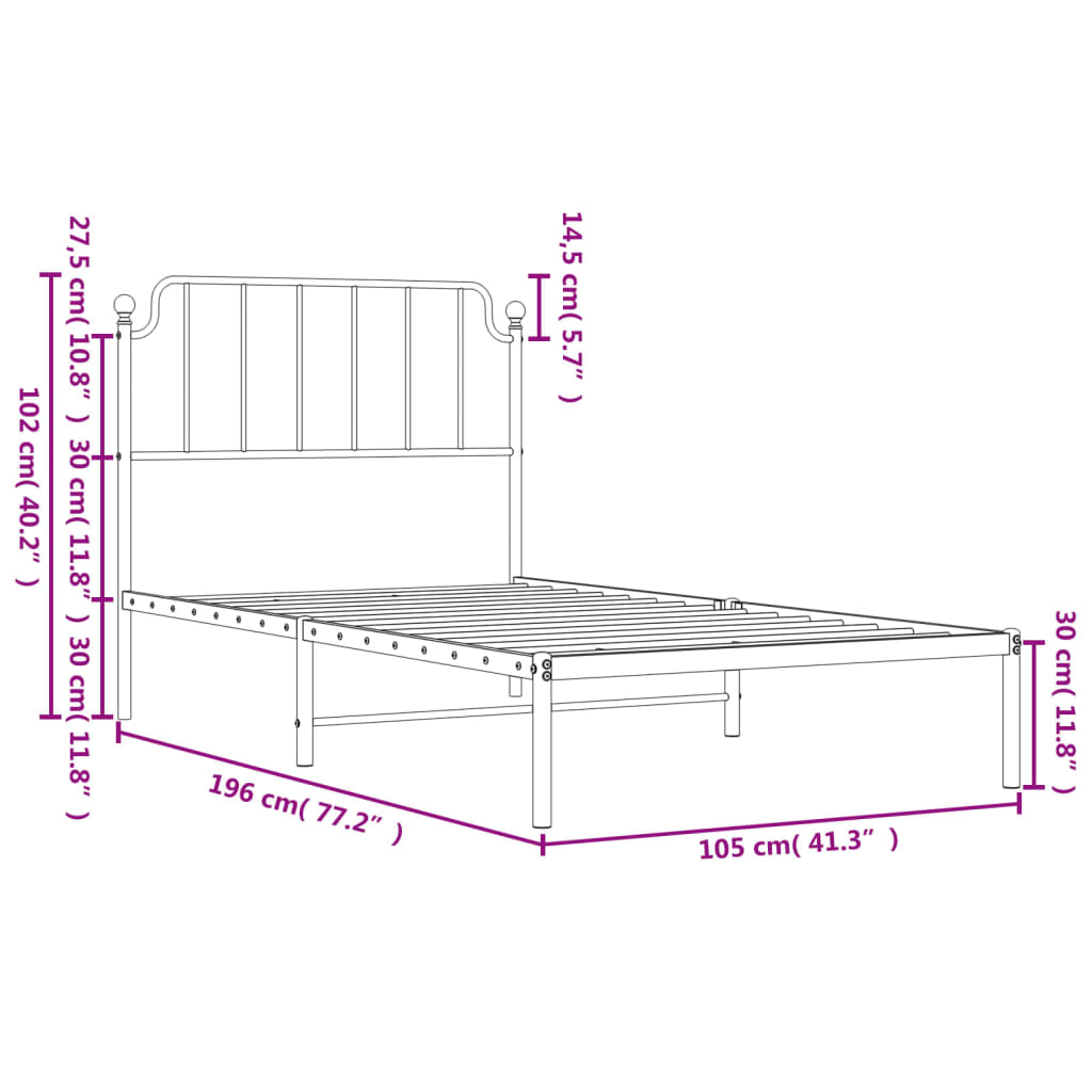 vidaXL Cadre de lit métal sans matelas et tête de lit blanc 100x190 cm