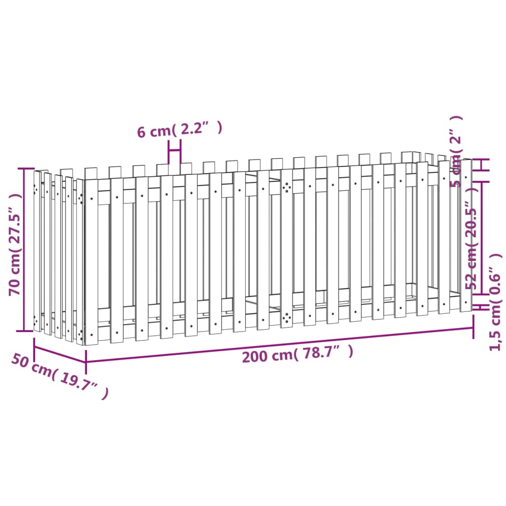 vidaXL Lit surélevé de jardin design de clôture 200x50x70cm pin massif